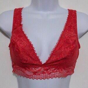 Soma Embraceable Lace Plunge Bralette Womens Medium Red Hearts Desire